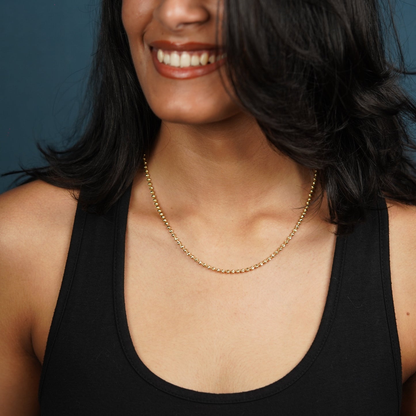 14K Gold Diamond Cut Ball Chain (18")