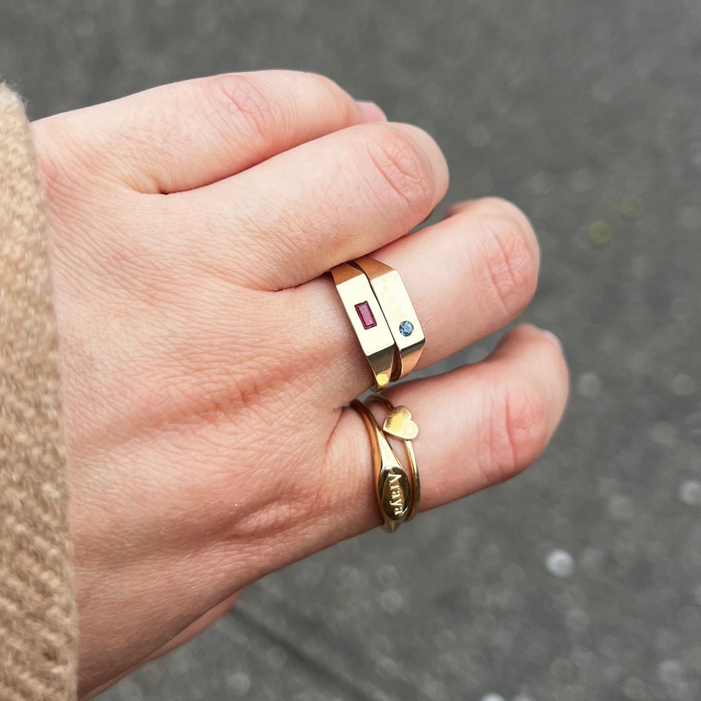 14K Gold Sapphire Namecard Signet Ring