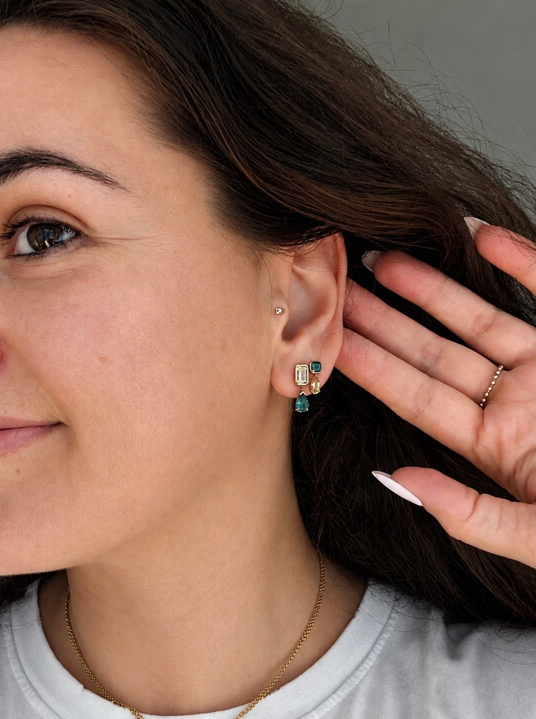Green Tourmaline and Imperial Topaz Studs
