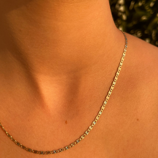 14K Tri Color Gold Valentino Chain (18 inches long, 2.5mm wide)
