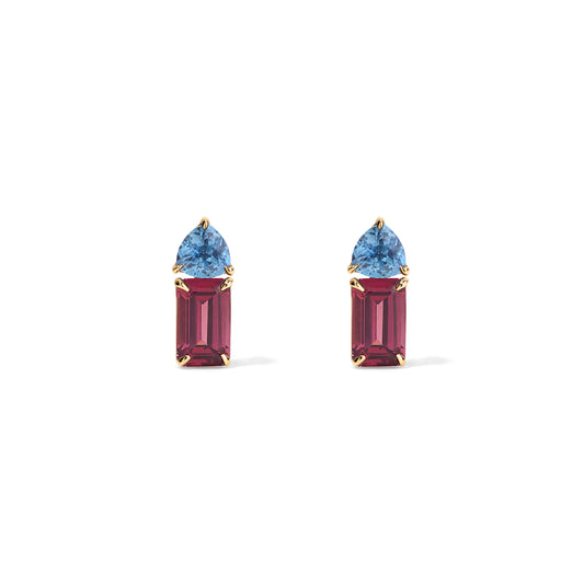 Vivid Tourmaline and Garnet Small Stud Earrings