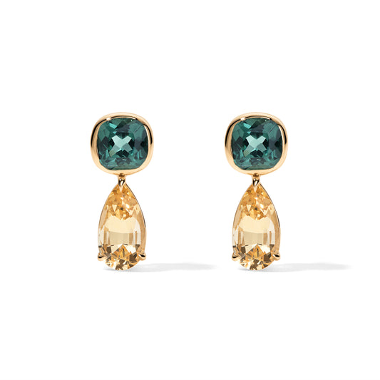 Green Tourmaline and Imperial Topaz Studs