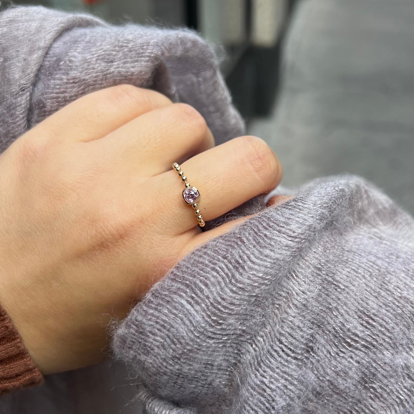 Lilac Pink Spinel Ball Chain Ring