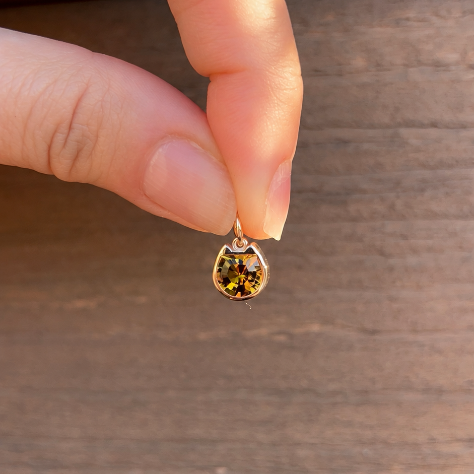 Golden Olive Tourmaline Cat Pendant in 14K Gold
