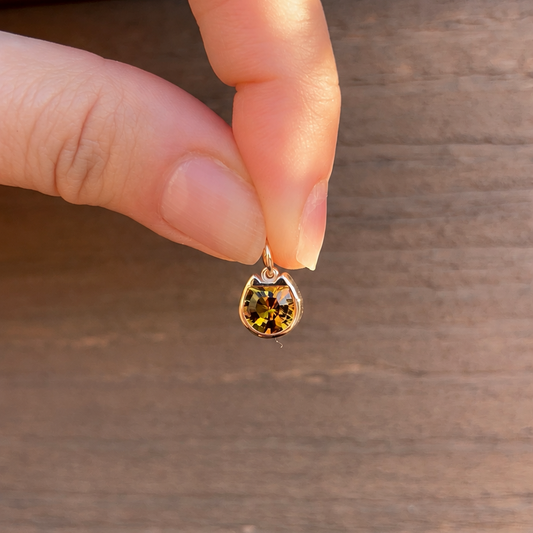 Golden Olive Tourmaline Cat Pendant in 14K Gold