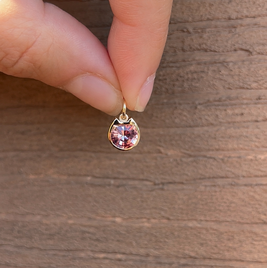 Pink Garnet Cat Pendant in 14K Gold