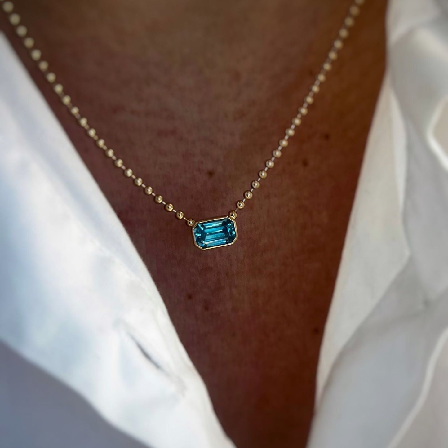 Blue Zircon Ball Chain Necklace