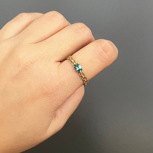 Blue Zircon Chain Ring [Size Adjustable]