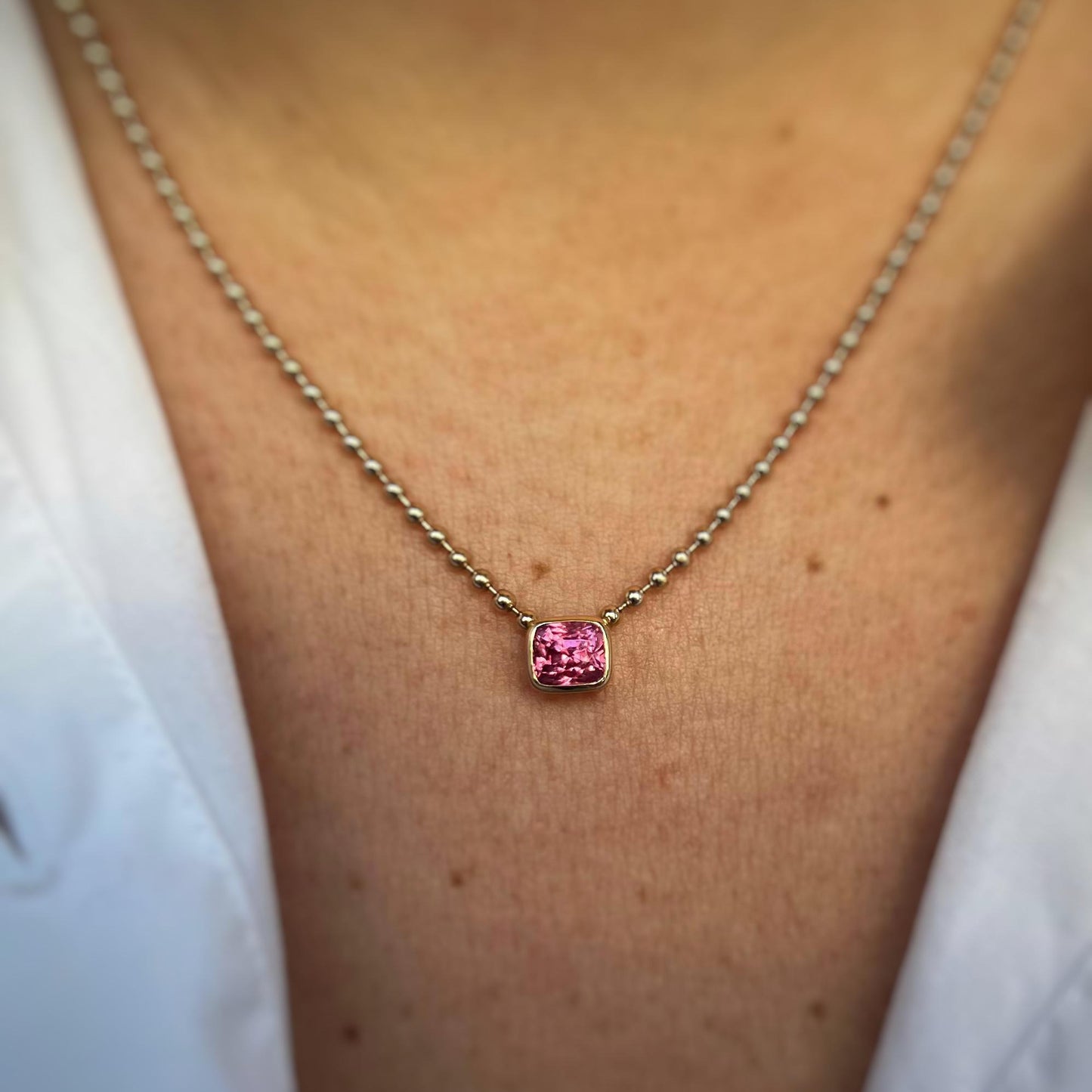 Hot Pink Spinel Ball Chain Necklace