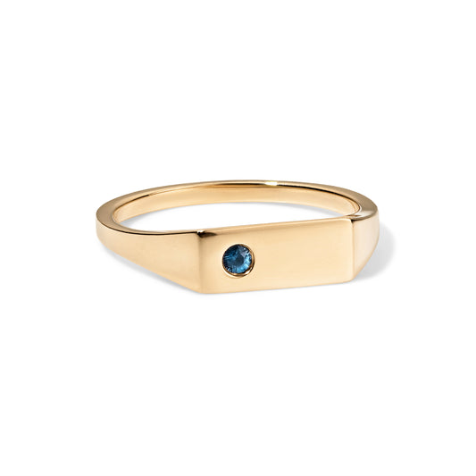 14K Gold Sapphire Namecard Signet Ring